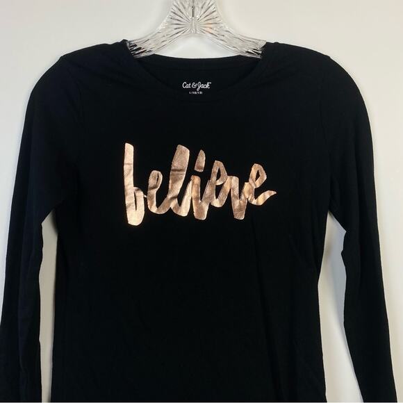 Cat & Jack Girls Believe Long Sleeve Black T-Shirt Size Large - Picture 4 of 11